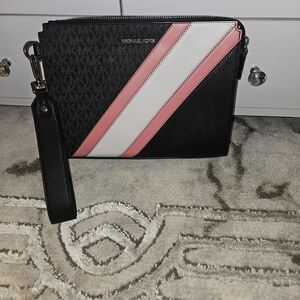 Michael Kors Black and Pink Stripe Clutch